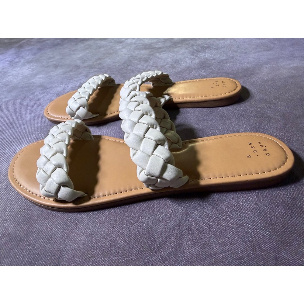 A New Day Womens Braided Slide Sandals Cream Off White Flat Slip On Shoes 9.5 - Picture 2 of 7